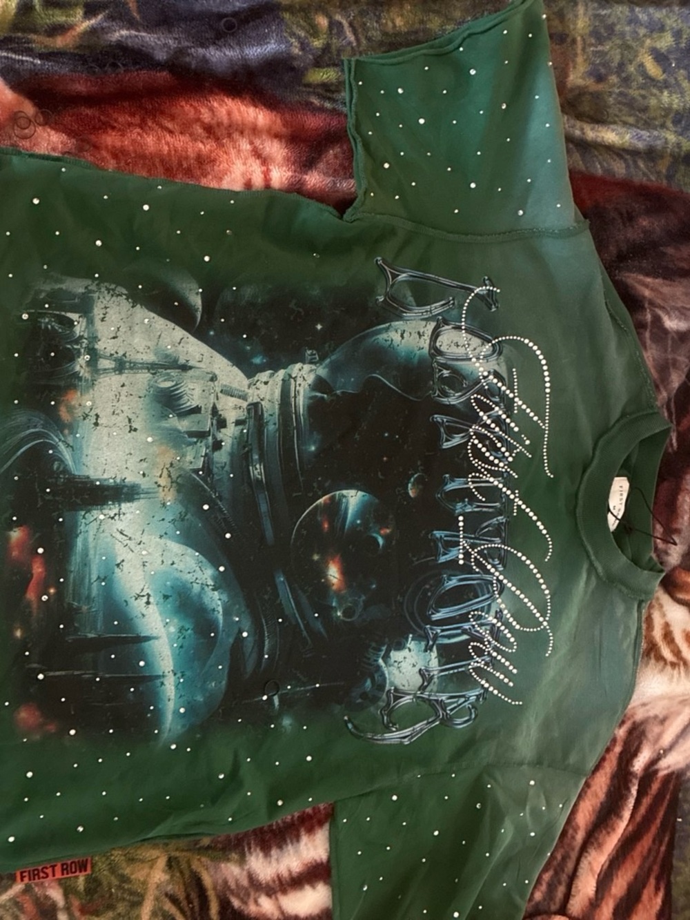 Girls' Emerald Green Astronaut Graphic Hoodie with Sparkle Detail